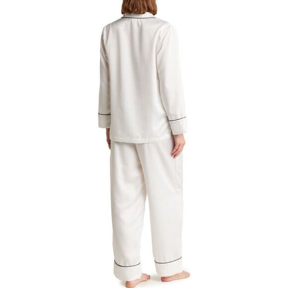 Natori Satin Long Sleeve Button-Up Top & Crop Pants Pajama - Picture 2 of 13